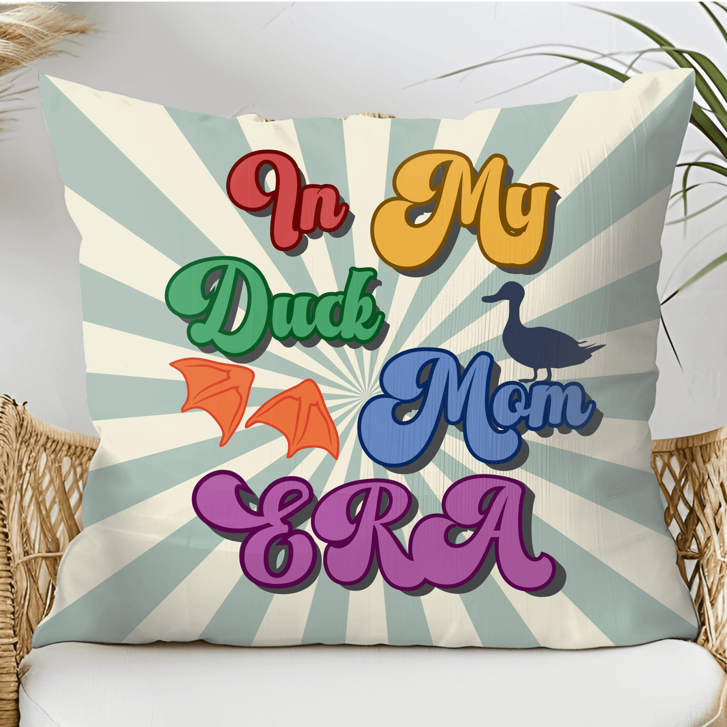 Home Decor Colorful 'In My Duck Mom Era' Throw Pillow