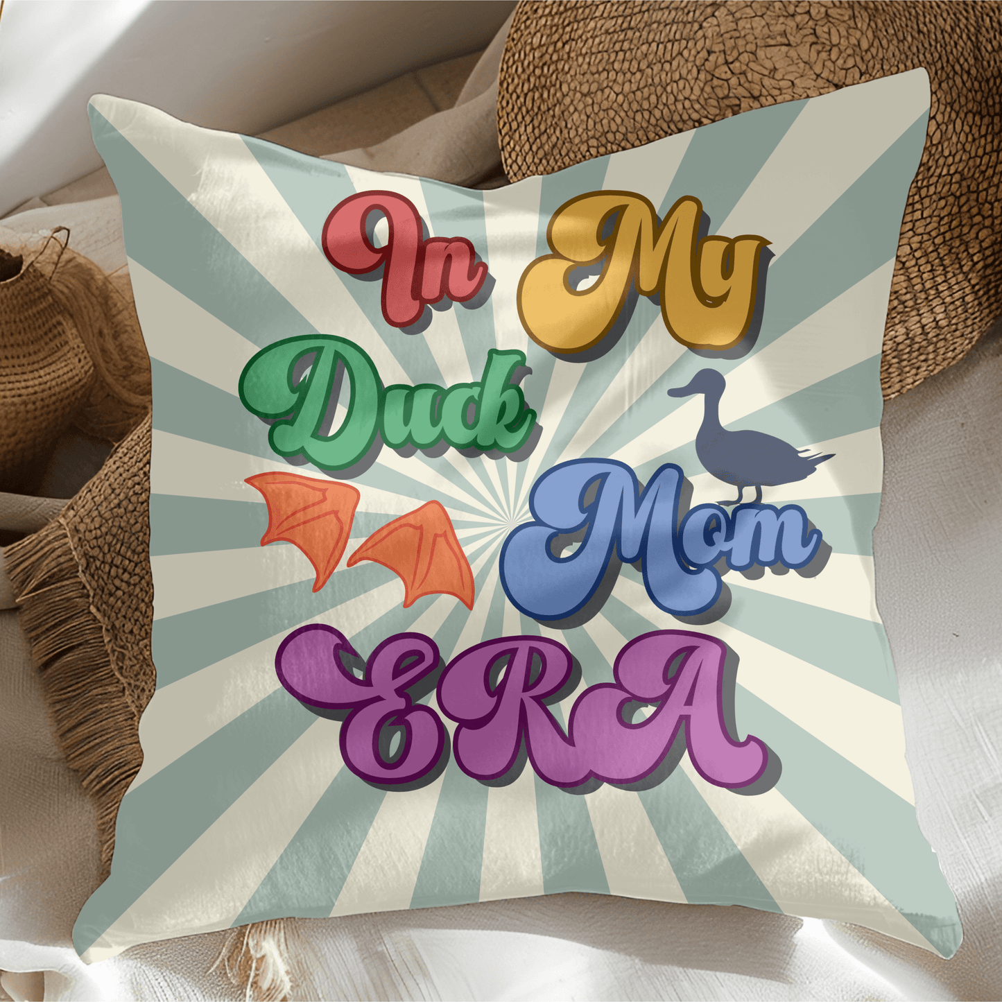 Home Decor Colorful 'In My Duck Mom Era' Throw Pillow