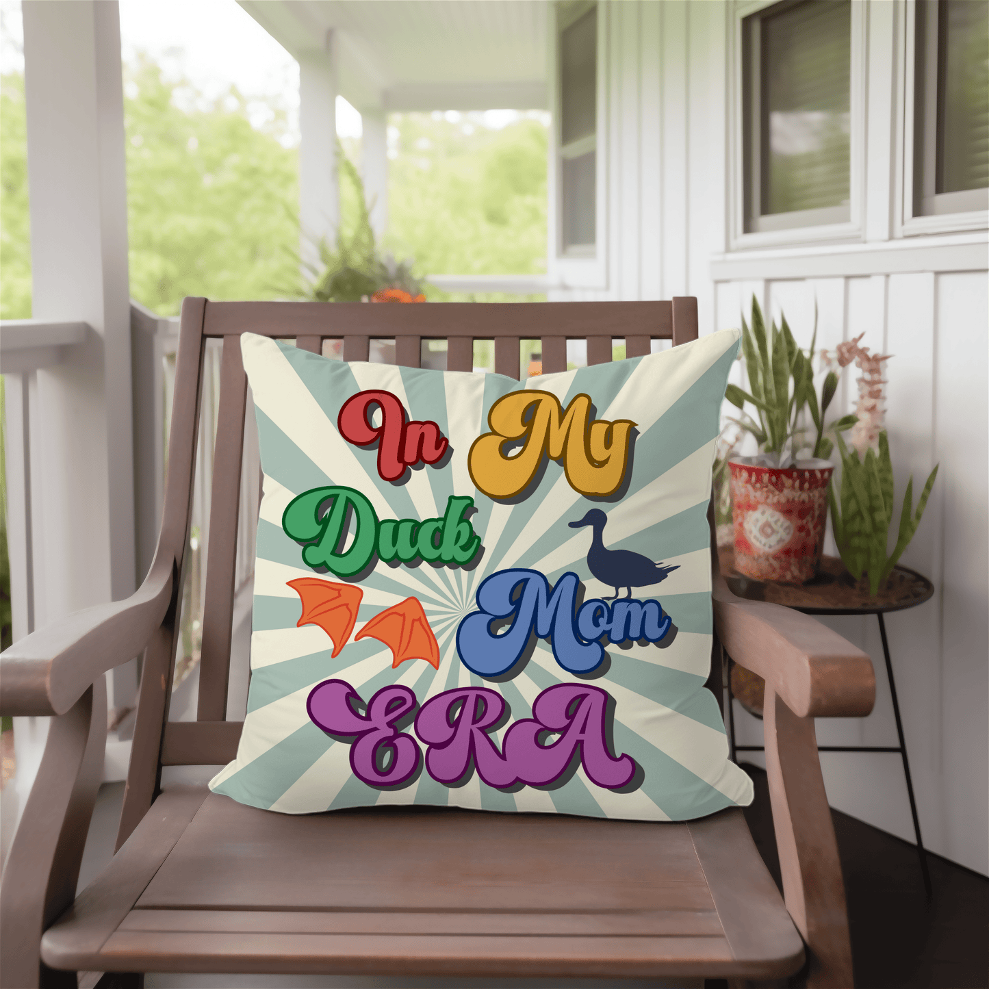 Home Decor Colorful 'In My Duck Mom Era' Throw Pillow