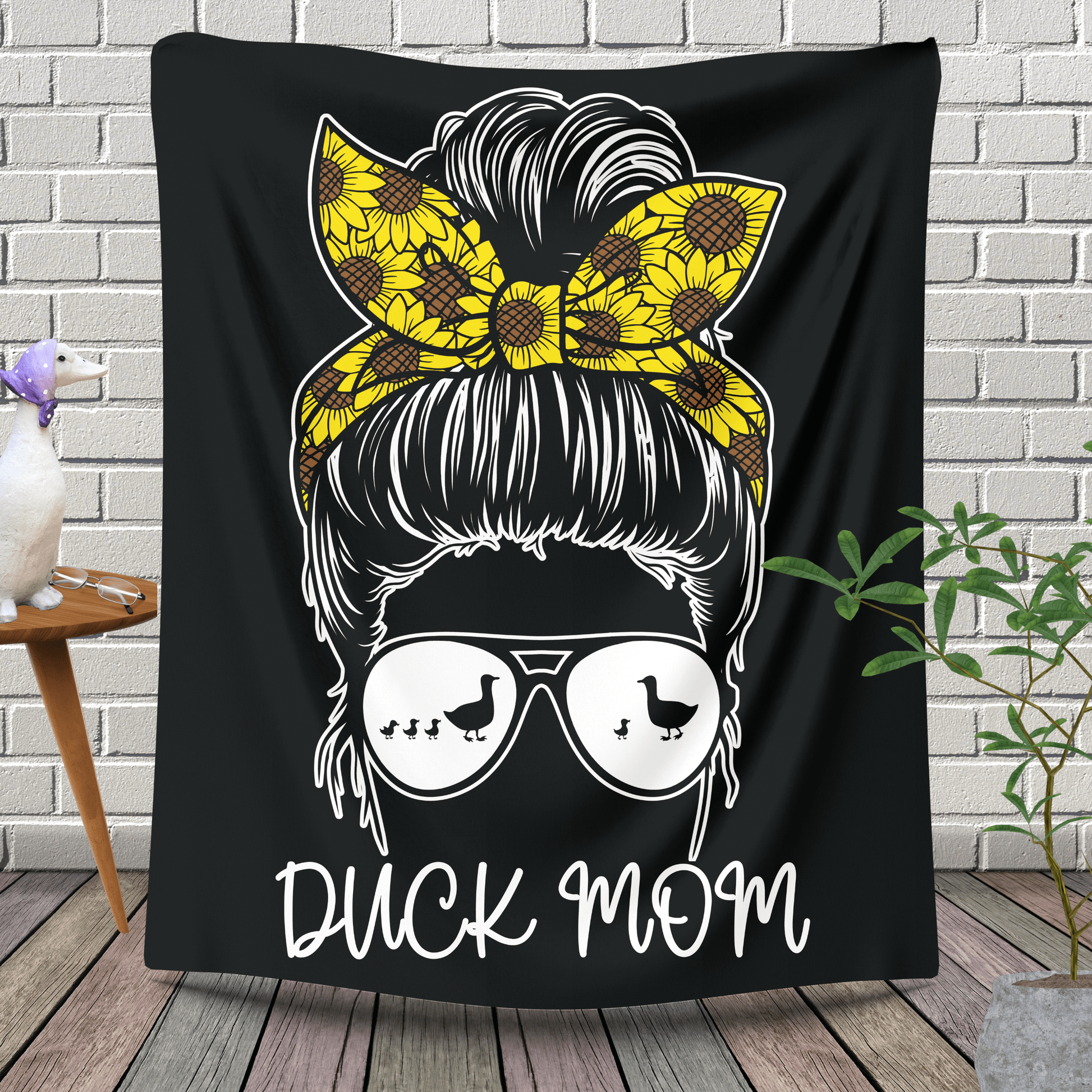 Home Decor 60" × 80" Radiant Sunflower Duck Mom Blanket