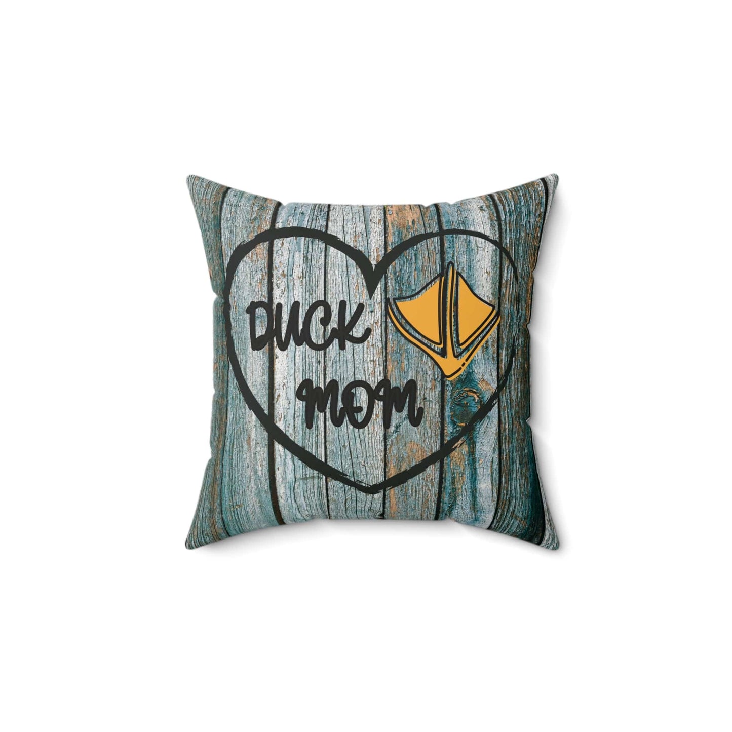 Home Decor 14" × 14" "Rustic Duck Mom Heart Throw Pillow"