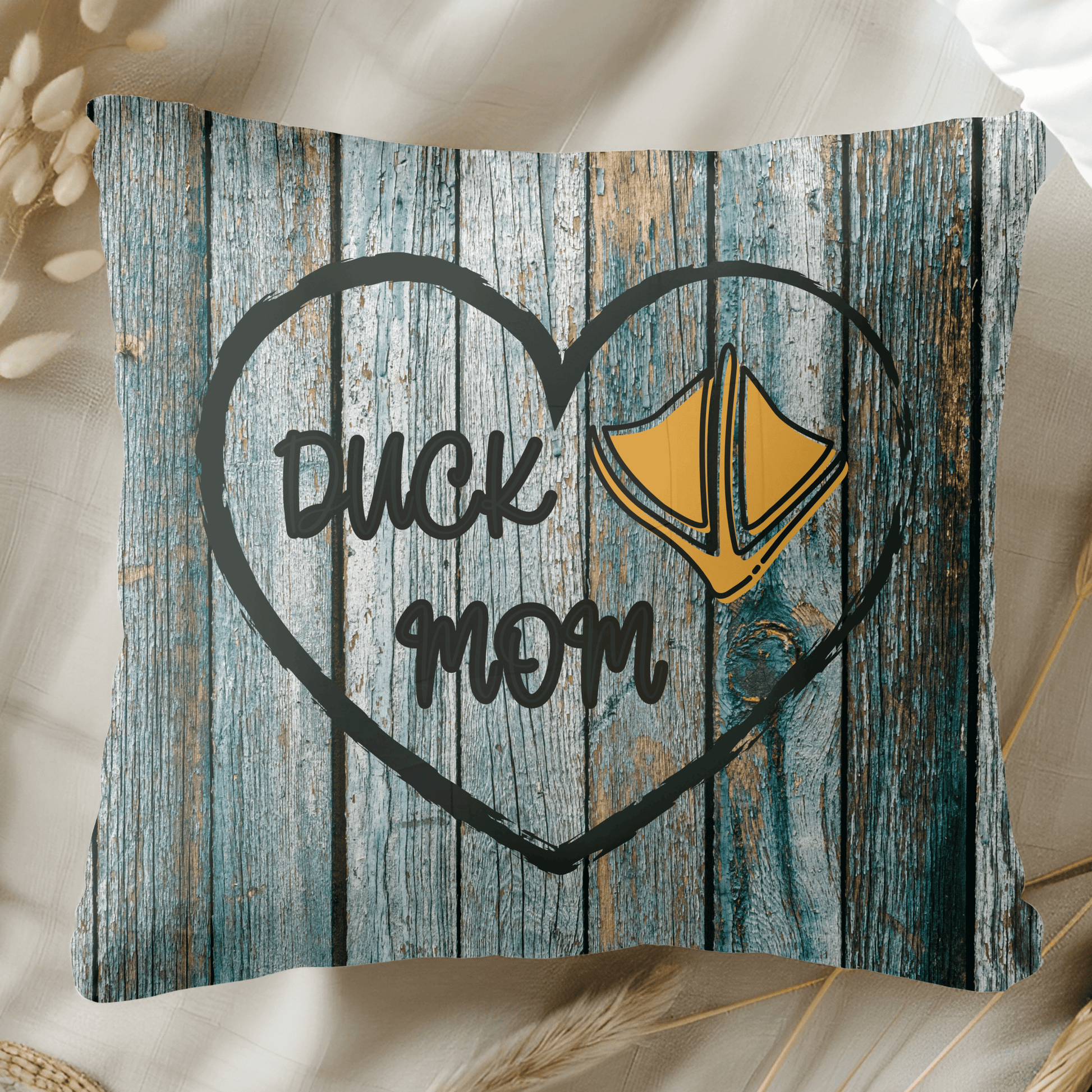 Home Decor "Rustic Duck Mom Heart Throw Pillow"