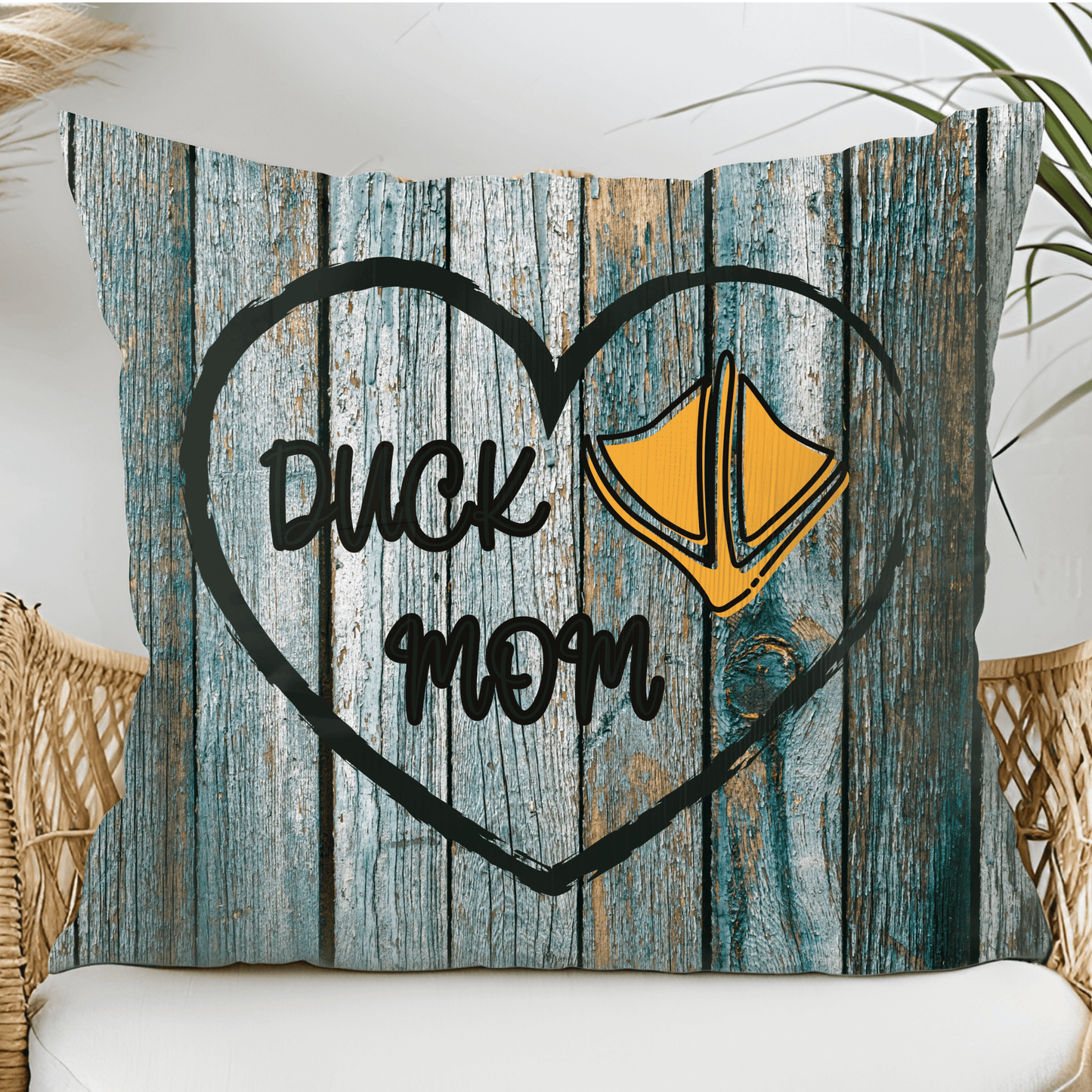 Home Decor "Rustic Duck Mom Heart Throw Pillow"